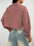 Women's Plaid Crop Shirt Puff Sleeves Street Style Top