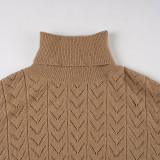 Women's Retro Solid High-Neck Cut-Out Bat Sleeve Slim Waist Knit Top