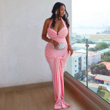 Autumn Women's V-Neck Sleeveless Halter Neck Sexy Low Back Bodycon Dress