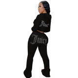 Autumn/Winter Women's Velvet Beaded Letter Casual Tracksuit Set