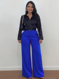 Women's High-Waist Wide-Leg Pants Fashion Two-Pocket Loose Casual Trousers