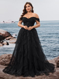 Plus Size Women's Elegant Off-Shoulder Chic Evening Gown Luxurious Bridesmaid Graduation Cascading Ruffles Dress