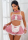 Women's Sexy Lingerie Thin Lace Pink Maid Uniform Roleplay Set