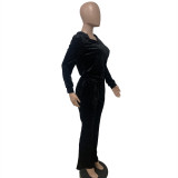 Autumn/Winter Women's Velvet Beaded Letter Casual Tracksuit Set