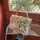 Women's Graffiti Print Transparent Chain Strap Jelly Bag