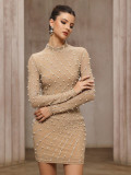 Women's Fashion Sexy Fringe Rhinestone Mesh Pearl Bodycon Dress
