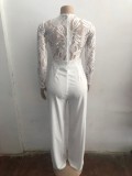 Women's Lace Patchwork Long Sleeve Casual Wide-Leg Jumpsuit