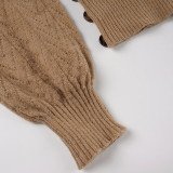 Women's Retro Solid High-Neck Cut-Out Bat Sleeve Slim Waist Knit Top