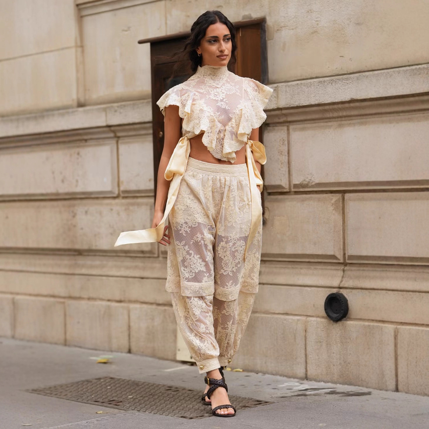 Women's Sleeveless Tie-Front Casual Loose Two-Piece Pants Set