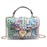 Women's Graffiti Print Transparent Chain Strap Jelly Bag