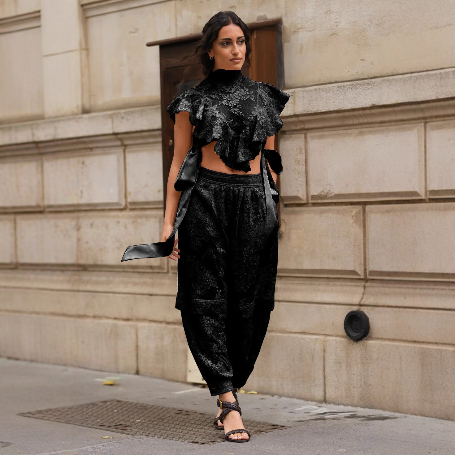 Women's Sleeveless Tie-Front Casual Loose Two-Piece Pants Set