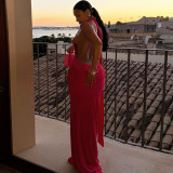 Autumn Women's Fashion Solid Sexy Sleeveless Halter Neck Low Back Bodycon Dress