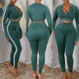 Autumn/Winter Women's Fashion Sexy Slim-Fit Ribbed Sports Top & Pants Two-Piece Set