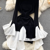 Women's Chic Slim Waist Slim Fit Asymmetric Color-Block Midi Knitted Dress