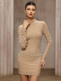 Women's Fashion Sexy Fringe Rhinestone Mesh Pearl Bodycon Dress