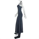 Autumn Women's V-Neck Sleeveless Halter Neck Sexy Low Back Bodycon Dress