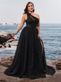 Plus Size Women's Elegant Slash Neck Chic Evening Gown Luxurious Slit Bridesmaid Graduation Mother of the Bride Outfit