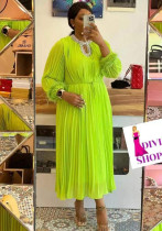 Women's Loose Diamond Accents & Pleats Lace-Up Slim Waist Elegant Dress Women's Loose Diamond Accents & Pleats Lace-Up Slim Waist Elegant Dress