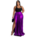 Women's Chic Solid High-Waist Pleated Slit Maxi Skirt