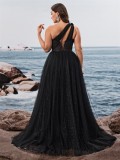Plus Size Women's Elegant Slash Neck Chic Evening Gown Luxurious Slit Bridesmaid Graduation Mother of the Bride Outfit
