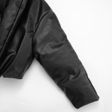 Women's Winter Street-Style Designed Leather Stand Collar Loose Cotton-padded Coat