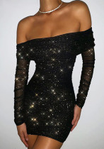 Women's Sexy Off-Shoulder Ruffled Bodycon Evening Dress Short Sleeveless Long Gown