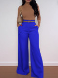 Women's High-Waist Wide-Leg Pants Fashion Two-Pocket Loose Casual Trousers