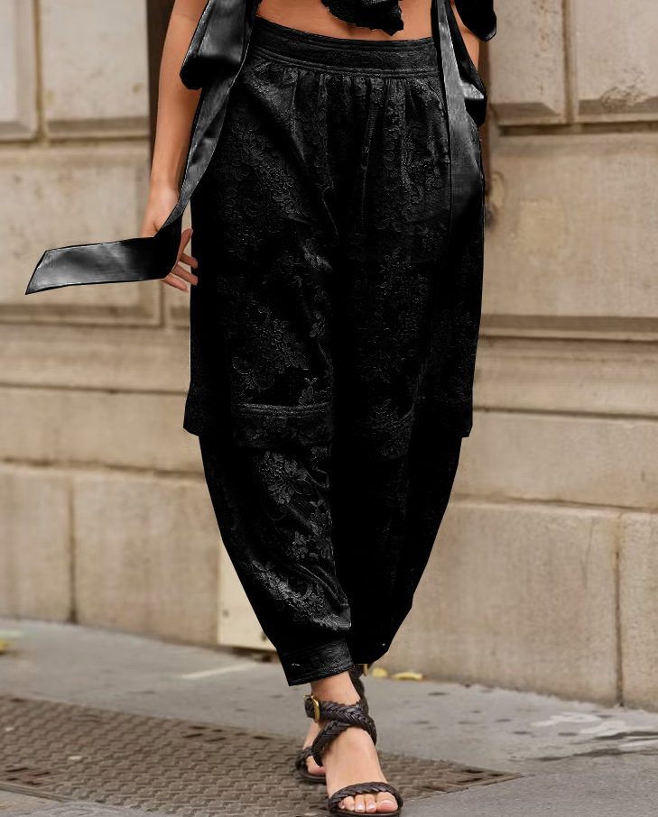 Women's Sleeveless Tie-Front Casual Loose Two-Piece Pants Set