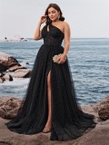 Plus Size Women's Elegant Slash Neck Chic Evening Gown Luxurious Slit Bridesmaid Graduation Mother of the Bride Outfit