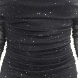 Women's Sexy Off-Shoulder Ruffled Bodycon Evening Dress Short Sleeveless Long Gown