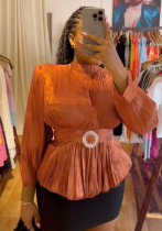 Women's Slim Waist Lace-Up Detail & Ruffle Shirt Women's Slim Waist Lace-Up Detail & Ruffle Shirt