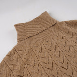 Women's Retro Solid High-Neck Cut-Out Bat Sleeve Slim Waist Knit Top