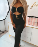 Women's Strap Gold Buttons Cut-Outs Side Slit Party Dress