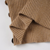 Women's Retro Solid High-Neck Cut-Out Bat Sleeve Slim Waist Knit Top