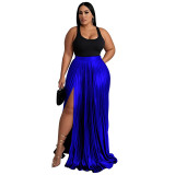 Women's Chic Solid High-Waist Pleated Slit Maxi Skirt