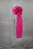 Spring/Summer Women's Floral Ribbon Sexy Low Back Zip-Up Strapless Top