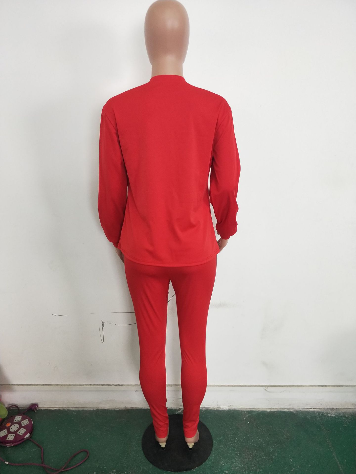 Women's Fashion Solid Color Lantern Sleeve Two Piece Pants Set