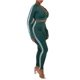 Autumn/Winter Women's Fashion Sexy Slim-Fit Ribbed Sports Top & Pants Two-Piece Set