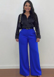 Women's High-Waist Wide-Leg Pants Fashion Two-Pocket Loose Casual Trousers