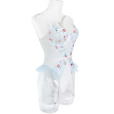 Women's Floral Embroidery Patchwork Strap Lingerie Bodysuit