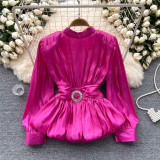 Women's Slim Waist Lace-Up Detail & Ruffle Shirt