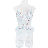 Women's Floral Embroidery Patchwork Strap Lingerie Bodysuit