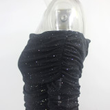 Women's Sexy Off-Shoulder Ruffled Bodycon Evening Dress Short Sleeveless Long Gown