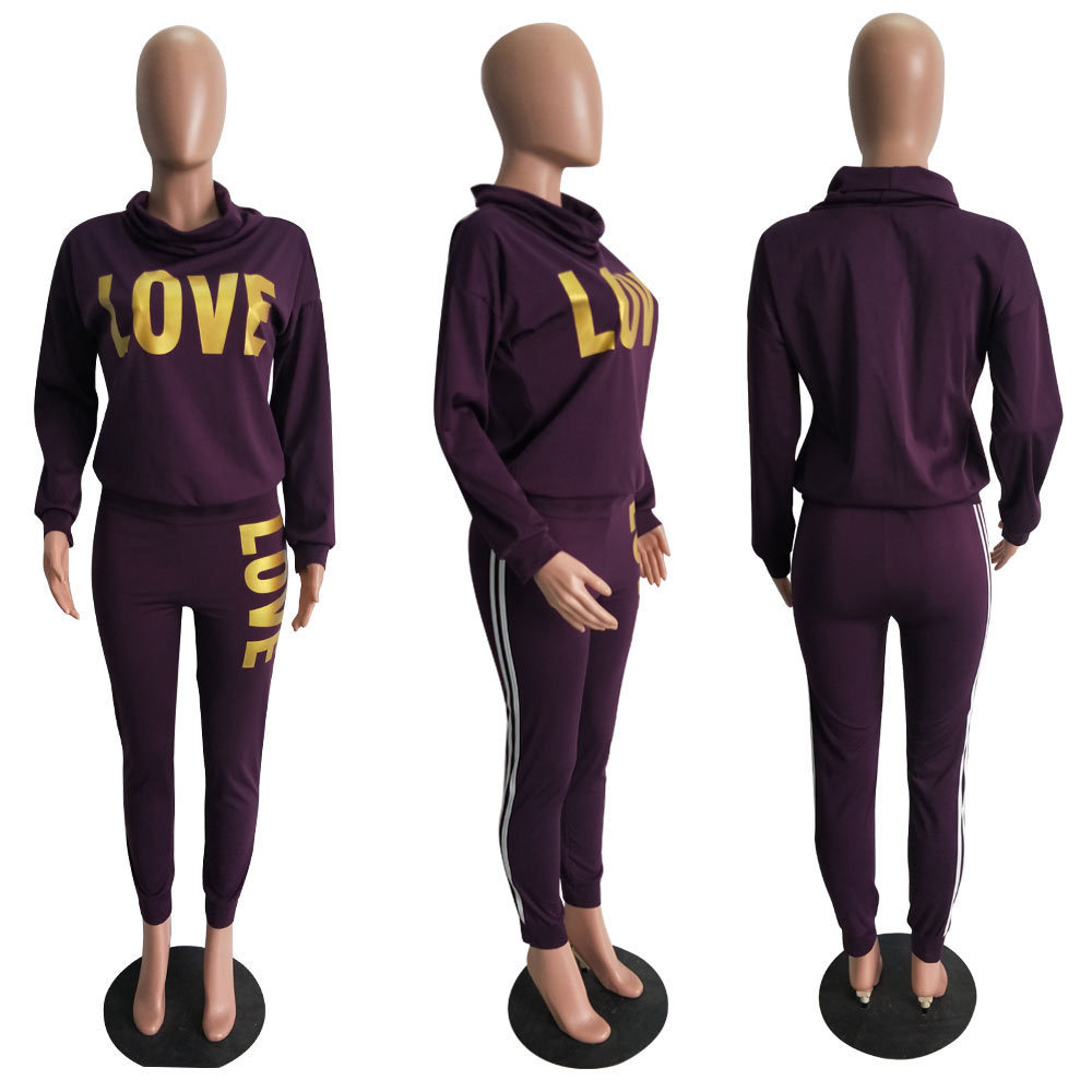 Women's Shiny Letter High-Neck Sportswear Set