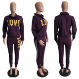 Women's Shiny Letter High-Neck Sportswear Set