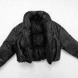 Women's Winter Street-Style Designed Leather Stand Collar Loose Cotton-padded Coat