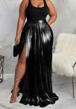 Women's Chic Solid High-Waist Pleated Slit Maxi Skirt