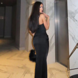 Autumn Women's Street Trend Strapless Tie-Front Sleeveless Tight-Fitting Slim Fit Dress