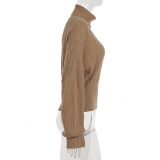 Women's Retro Solid High-Neck Cut-Out Bat Sleeve Slim Waist Knit Top