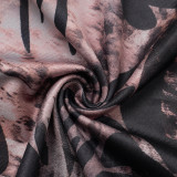 Women's Leopard Print Mesh Slash-Shoulder Long Sleeve Top + Tight-Fitting Short Skirt Two-Piece Set